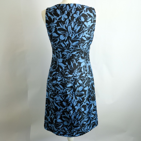 Ann Taylor Silk Blue Black Floral Shift Dress Sz 2 - Picture 3 of 8
